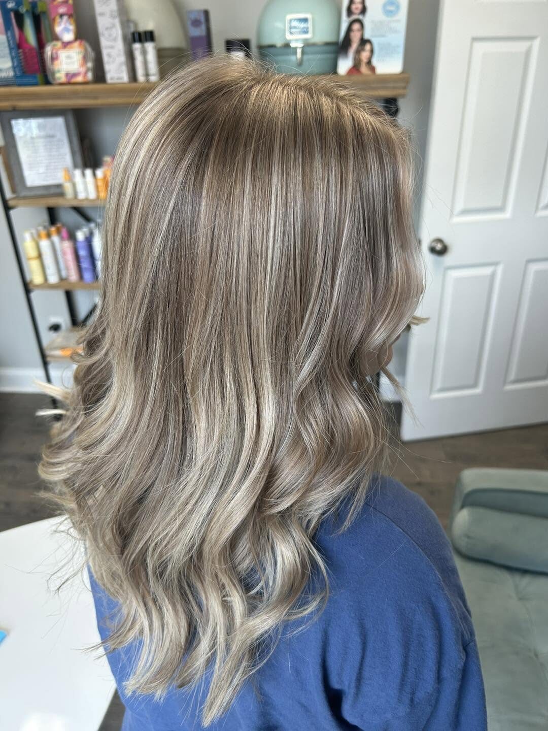 Icy ash blonde with soft curls