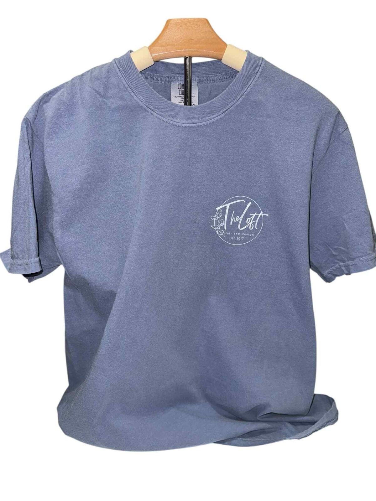 Blue jean colored Loft tee with white chest logo